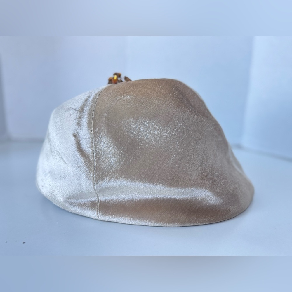 Vintage 60s evelyn varon beret Beige velour hat amber rhinestone - Picture 1 of 10
